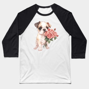 Valentine Bulldog Giving Flowers Baseball T-Shirt